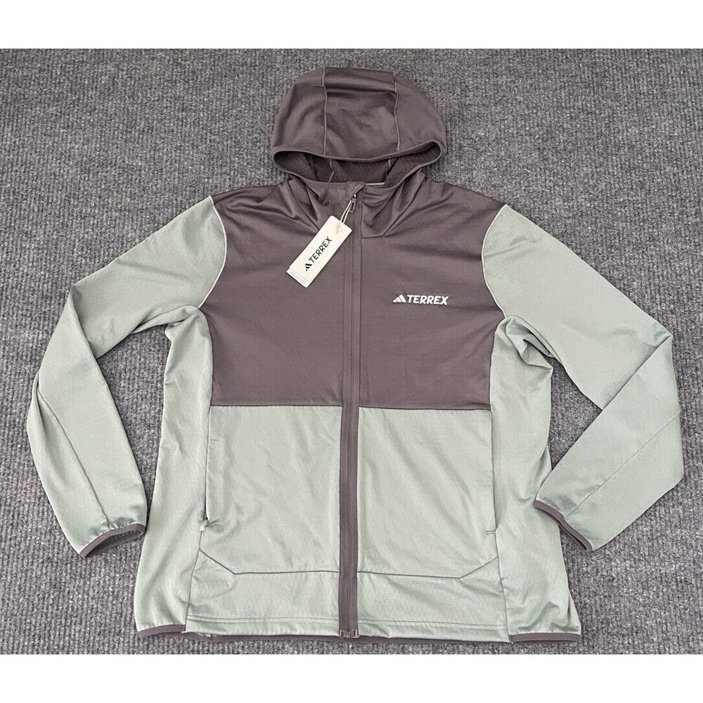 Adidas Terrex Xperior Light Fleece Hooded Jacket 2X Full Zip Silver Green IQ3731